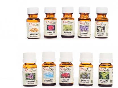 eCraftIndia Set of 10 10ML High Quality Aroma Oil in 5 Fragnances (Rose, Jasmine, Lavender, Lemon grass and sandalwood fragrance - Total 50 ML)