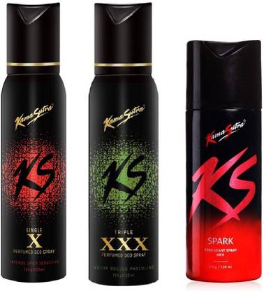 Kamasutra Ks Deodorant Spark Single X Tripal Xxx Set Of 3 Deodorant Spray For Men 120 Ml Pack Of 3 Perfume Body Spray For Men Price In India Buy