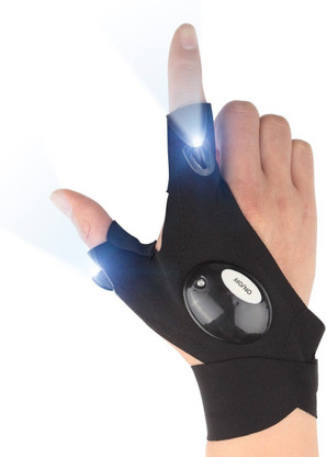 Finger Glove with LED Torch Light Night Flashlight Outdoor Fishing Gloves P7S2 