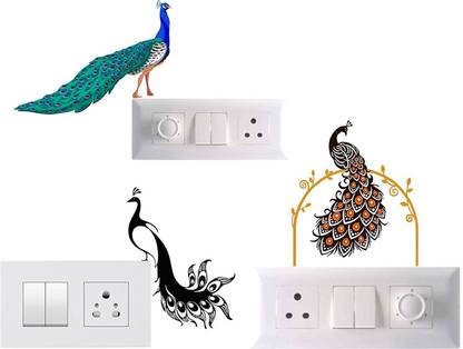 pic Peacock Creative Beautiful Simple Wall Paintings pixel print small beautiful peacock light switch board decor wall decals wall sticker pvc vinyl set of 3
