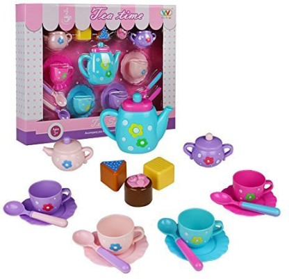 24pcs Child Childrens Tea Sets with Case Pretend Toy Coffee Tin Tea Set Metal Tea Set for Boys Girls Funny Role Play Game 
