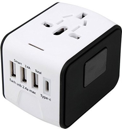 International Power Adapter with 4 USB Ports AC Plug for Over 150 Countries Travel Accessories Castries All-in-one Worldwide Travel Charger Travel Socket Black Upgraded Universal Travel Adapter 