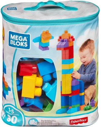 Mega Bloks First Builders Big Building Bag with Big Building Blocks Building Toys for Toddlers 80 Pieces 