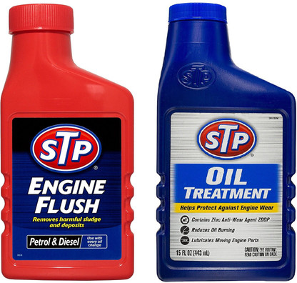 STP Engine Flush 450 Ml u0026 Oil Treatment 443Ml Combo