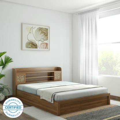 Natural Teak Color Engineered Wood Queen Box Bed – Spacewood