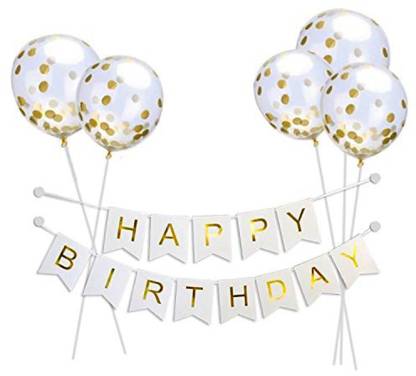 Party Propz Happy Birthday Banner & 6 Pieces Gold Confetti Balloons Party  Balloons For Birthday Party
