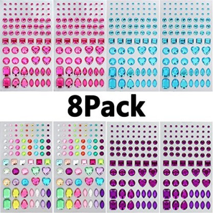 6 Sheets Yexpress 486pcs Sheets Self-Adhesive Rhinestone Sticker Multicolor Bling Craft Jewels Crystal Gem Stickers Assorted Size and Shapes