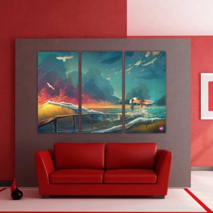 Chandras Abstract 3 Frame Panel Canvas Wall Art 28 Inch X 42 Painting In India - Panel Canvas Wall Art Frame