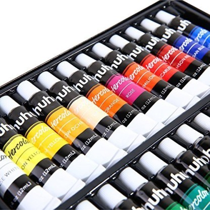 showsing Professional Watercolor Paint,12/18/24 Colors Solid Cakes Artist Grade Watercolor Painting Kit,Portable Pigment Paint Set Case with Water Brush Art Supplies A-12 colors 