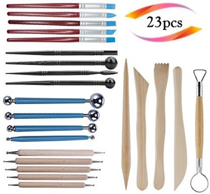 Ball Stylus Dotting Modeling Tools Pottery Carving Tool Set Includes Clay Color Shapers Wooden Sculpture Tool for Modelling Sculpting Shaping Engraving Embossing 23PCS Polymer Clay Tools 