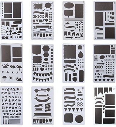 Meetory 20 Pcs Plastic Journal Stencil,Banners,Dividers & Icons Painting Drawing,for Notebook/Diary/Scrapbook DIY Projects 
