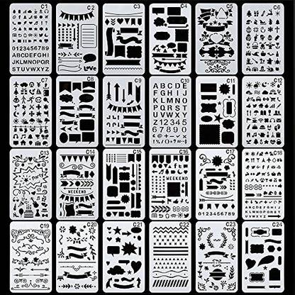 Wingsflying 24 Pack Over 10 Different Patterns Of Bullet Journal Stencil Painting Stencil Letter Stencil Planner Stencil For Diy Craft Sc 24 Pack Over 10 Different Patterns Of Bullet Journal Stencil Painting