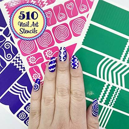 H La Cosedora 510 Nail Art Stencils Vinyl - 22 Different Shapes: Big Hearts, Zigzag, French Tip & More Adhesives Stripe Guides Patterns Design - 510 Nail Art Stencils Vinyl - 22 H La Cosedora 510 Nail Art Stencils Vinyl - 22 Different Shapes: Big Hearts, Zigzag, French Tip & More Adhesives Stripe Guides Patterns Design - 510 Nail Art Stencils Vinyl - 22