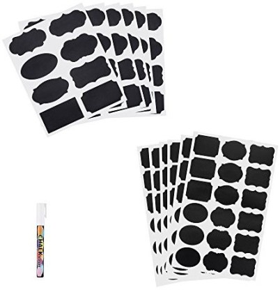 Chalkboard Labels 36pcs Waterproof Blackboard Sticker Kit Reusable Labels with 1 Erasable White Chalk Pens for Kitchen Organize Cooking Spice Bottles Jars Home and Office 