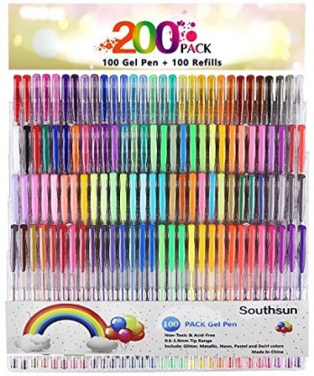 Journaling 33 Colors Neon Glitter Pens Set Gel Art Markers with 40% More Ink for Adult Coloring Books Drawing Doodling Glitter Gel Pens 