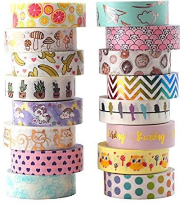 Scrapbooking YUBX 12 Rolls Washi Tape Set 15mm Gold/Silver Foil Decorative Adhesive Tapes for Crafts Pink Journals Planners Packaging Journals 