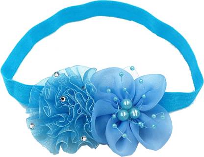 Ziory Sky Blue Crown Headband baby Girls toddler girls Pearl Rose Flower  Hair Band Chiffon Lace