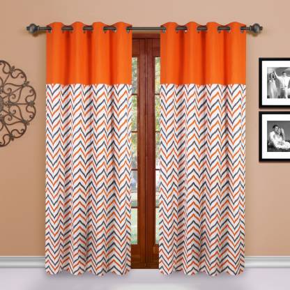 Dekor World 150 Cm 5 Ft Cotton Window, Orange Chevron Curtains