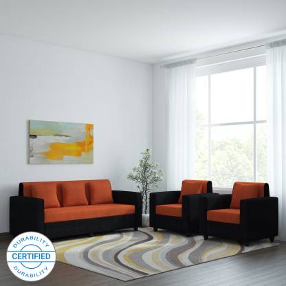 Bharat Lifestyle Desy Fabric 3 1, Orange And Black Sofa Sets