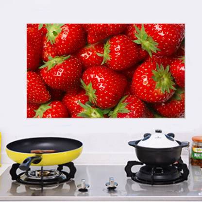 Total Home Medium Fruits Strawberry S Wallpaper Kitchen Wall Decor Sticker Waterproof Anti Oil Stain Tile Decal In India - Kitchen Wall Stickers Flipkart