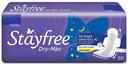 STAYFREE Dry Max All Night Ultra Dry Napkins - 28 Pads (Extra Sanitary Pad
