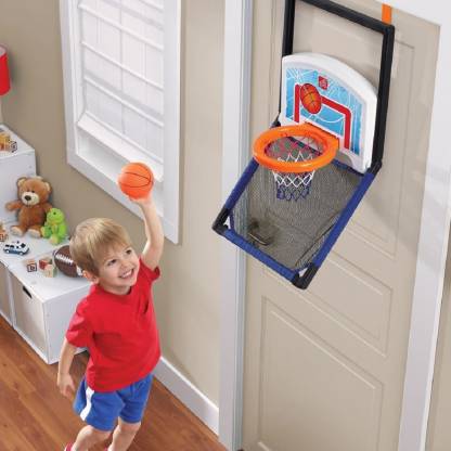 Wishkey Floor To Door 2 in 1 Toddler Basketball Set With Ball For Kids Durable Indoor Net Goal Ball Court Toy Basketball