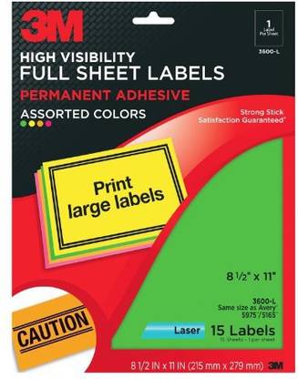 3M High Visibility Full Sheet Labels For Laser Printers ...