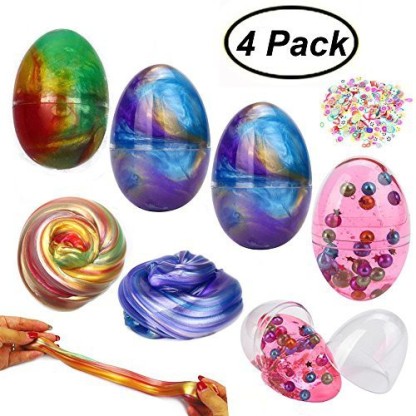Q-BABY 12 Pack Slime Eggs Galaxy Easter Egg Slime Putty with Unicorn Charms Stress Relief Toy for Galaxy blue 