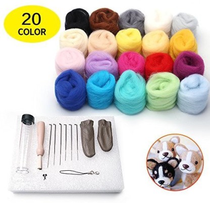 Needle Felting Starter Kit with 9 Colors Wool Roving for Felting Wool Basic Kit Needle Hand Spinning DIY Craft Making Ideal Beginners Gift Wool Felt Tools 