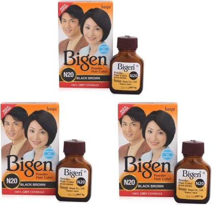 Bigen Long Lasting Powder Hair Colour For Men And Women - 6g Each - ( Combo  Pack / Set Of 3 ) Ammonia Free Hair Color , BLACK BROWN - N20 -