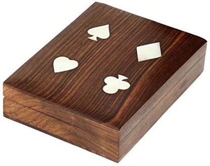 Decorative Wooden Standard Double Deck Playing Cards Holder Case Storage Box 