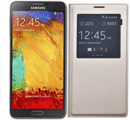 Marshland Flip Cover For Golden Samsung Galaxy Note 3 Single Window S View Leather Smart Chip Sensor Cover Marshland Flipkart Com