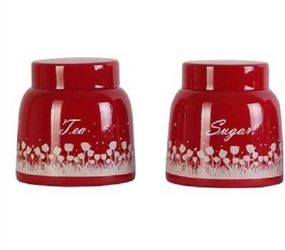 Boxy Red Pyramid Tea Sugar Canister Set - 900 ml Steel Tea ...
