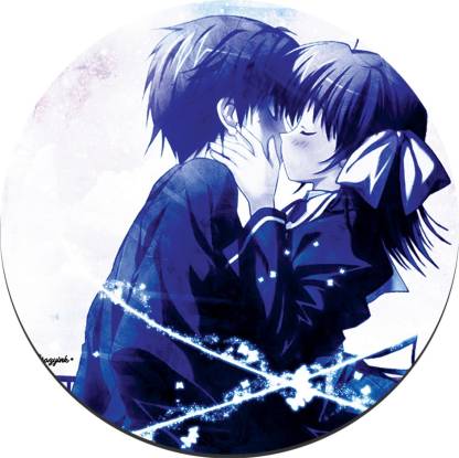 CRAZYINK MPADROUND-Anime Couple Kiss Blue Mousepad - CRAZYINK : 