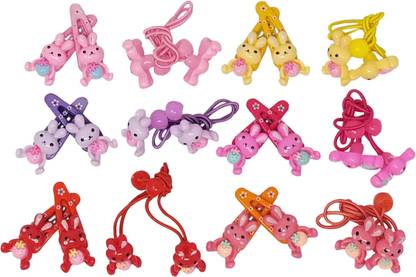 Evolution Cute & Funky Bunny With Rubberbands Multicolored Kids Snap Hair Clips, Small, For Kids / Girls Rubber Band
