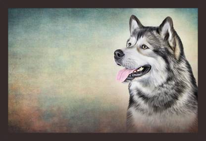 Mad Masters Mad Masters Drawing Dog Alaskan Malamute portrait oil painting  on old vintage color grunge