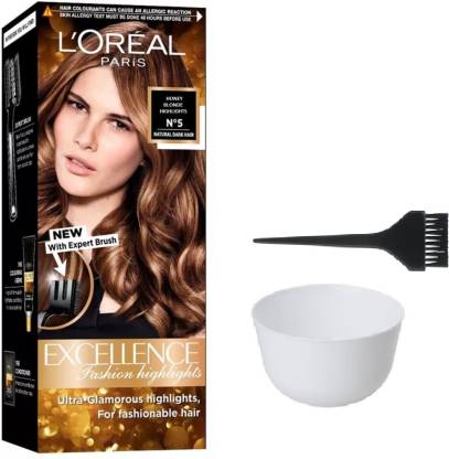 L'Oréal Paris Excellence Honey Blonde Highlights No 5 Hair Color + 1 Bowl +  1 Dyeing Brush Price in India - Buy L'Oréal Paris Excellence Honey Blonde  Highlights No 5 Hair Color +