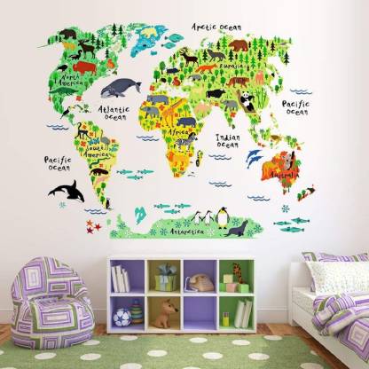 EveShine 95 cm Animal World Map Wall Decals Stickers for Bedroom Living  Room Removable Sticker Price in India - Buy EveShine 95 cm Animal World Map  Wall Decals Stickers for Bedroom Living
