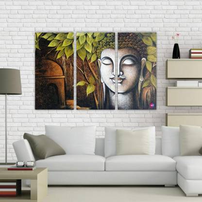 Chandras Lord Buddha 3 Frame Panel Canvas Wall Art 28 Inch X 42 Painting In India - Panel Canvas Wall Art Frame