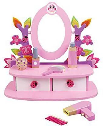Childrens Kids Wooden Dressing Table, Childrens Vanity Table With Mirror
