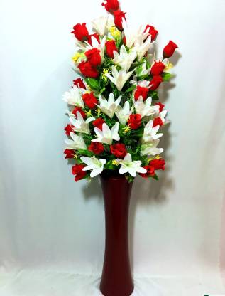 Badshah Craftsvilla Badshah1115155Villa Red Rose Artificial Flower  with Pot