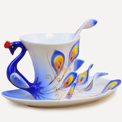 bonzeal pack of 1 ceramic beautiful design peacock cup with saucer spoon