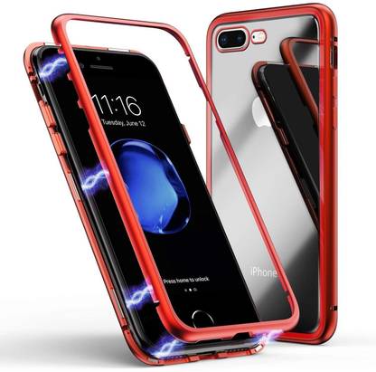 midkart back cover for iphone 7 plus 8 plus 7 8 red magnetic metal frame with clear glass back case