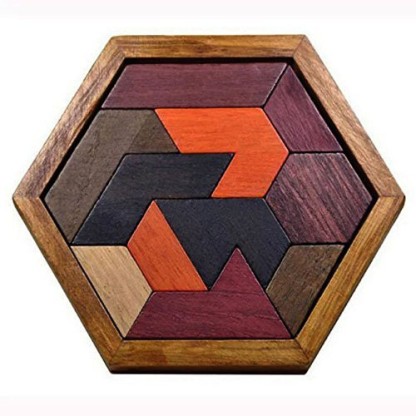 Brain Teaser Disentanglement Puzzles SM SunniMix Wooden Hexagon Tangram Puzzle Handmade Classic Chinese Toy for Children and Adults 