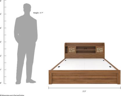 Natural Teak Color Engineered Wood Queen Box Bed – Spacewood