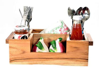 The Weaver S Nest Teak Wood Table Utility Cutlery Holder Caddy With Salt And Pepper Holder The Weavers Nest Plant Container Set Price In India Buy The Weaver S Nest Teak Wood