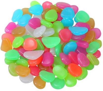 Happie Shop - 100 piedras decorativas que brillan en la oscuridad para decoración de jardines y acuarios, piedra de plástico angular redonda regular