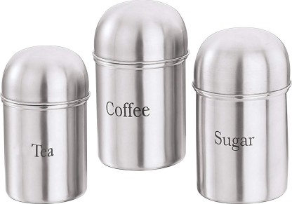 Mind Reader 3 Piece Sugar,Tea,Coffee Round Canister Set Silver 