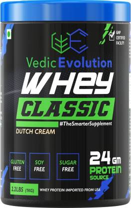 Vedic Evolution WHEY PROTEIN Classic - 2.2 lbs,1 Kg (Flavour DUTCH CREAM), 100% Whey, 28 servings, 24g Protein in one serving  Whey Protein