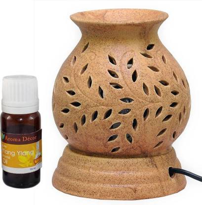 Bright Shop Ceramic Electric Diffuser Matki Shape with Floral Cutting Design Brown Color Diffuser Set